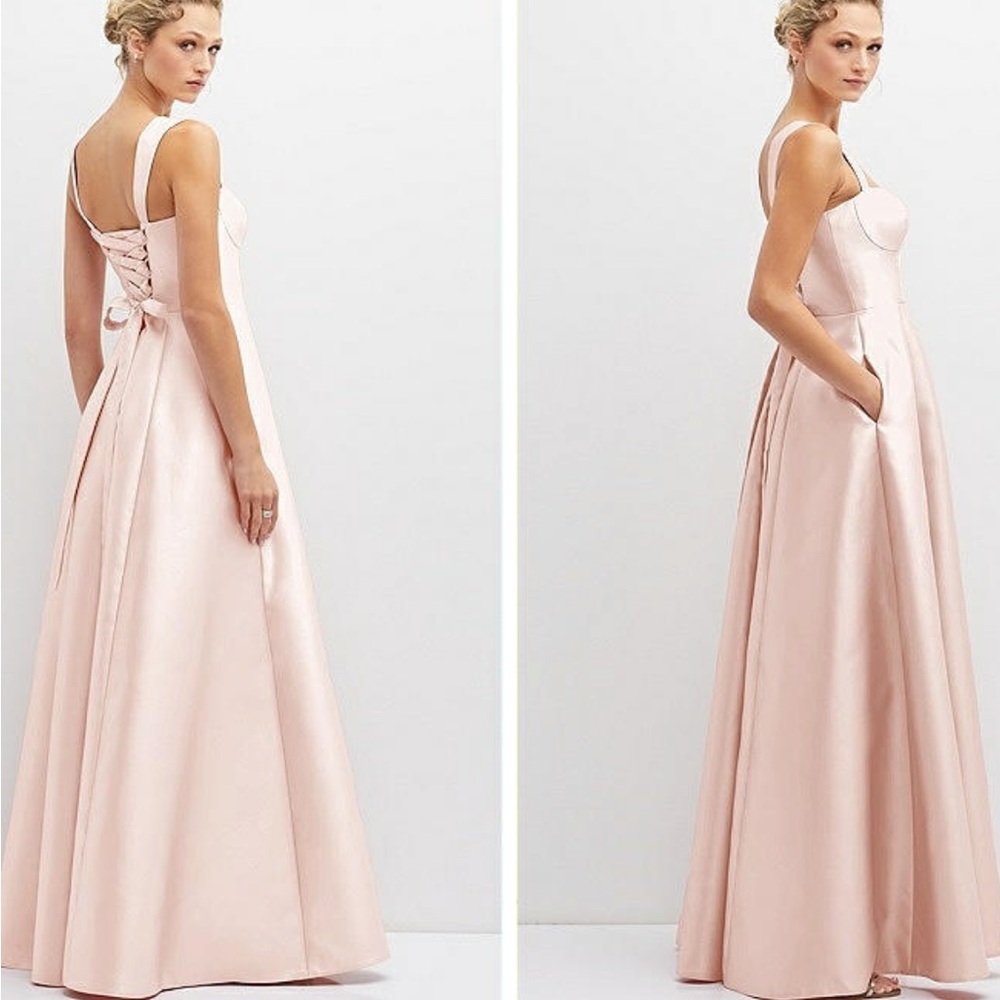 Dessy Satin Twill with Lace Up Back in Blush